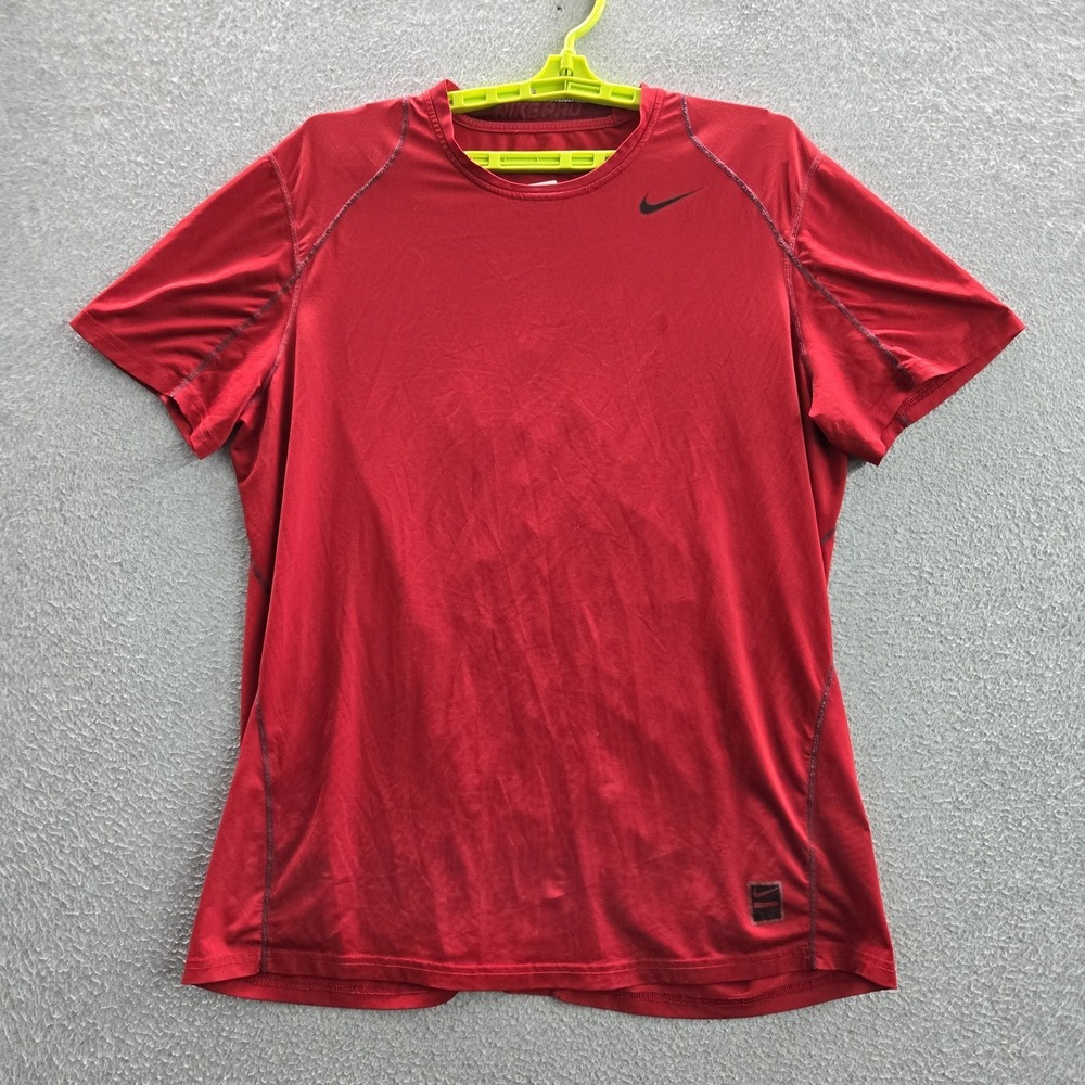 Nike Men Activewear Top XL Red T Shirt Swoosh Logo Short Sleeve Crew Neck Tee